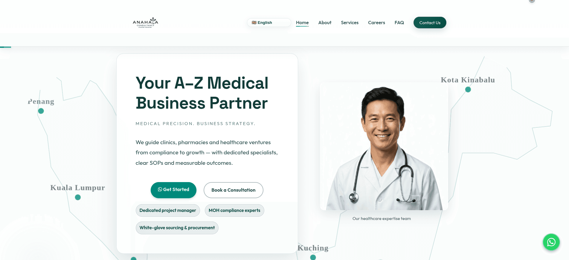 Anahata Consultancy healthcare consulting website homepage with conversion-focused messaging and clear consultation CTA