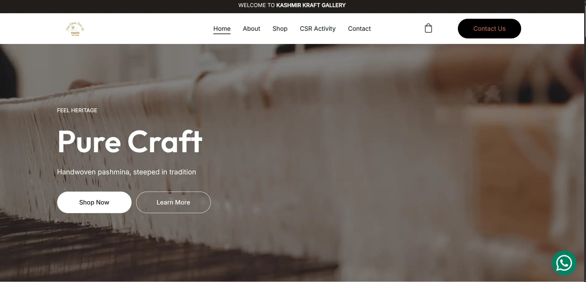 Kashmir Kraft Gallery ecommerce storefront created for a fast and cost-efficient digital launch